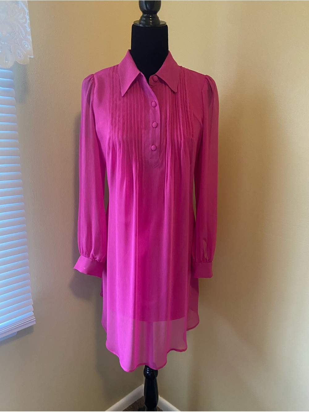 Nine West Bright Fuchsia Pintuck Long-Sleeve Tunic